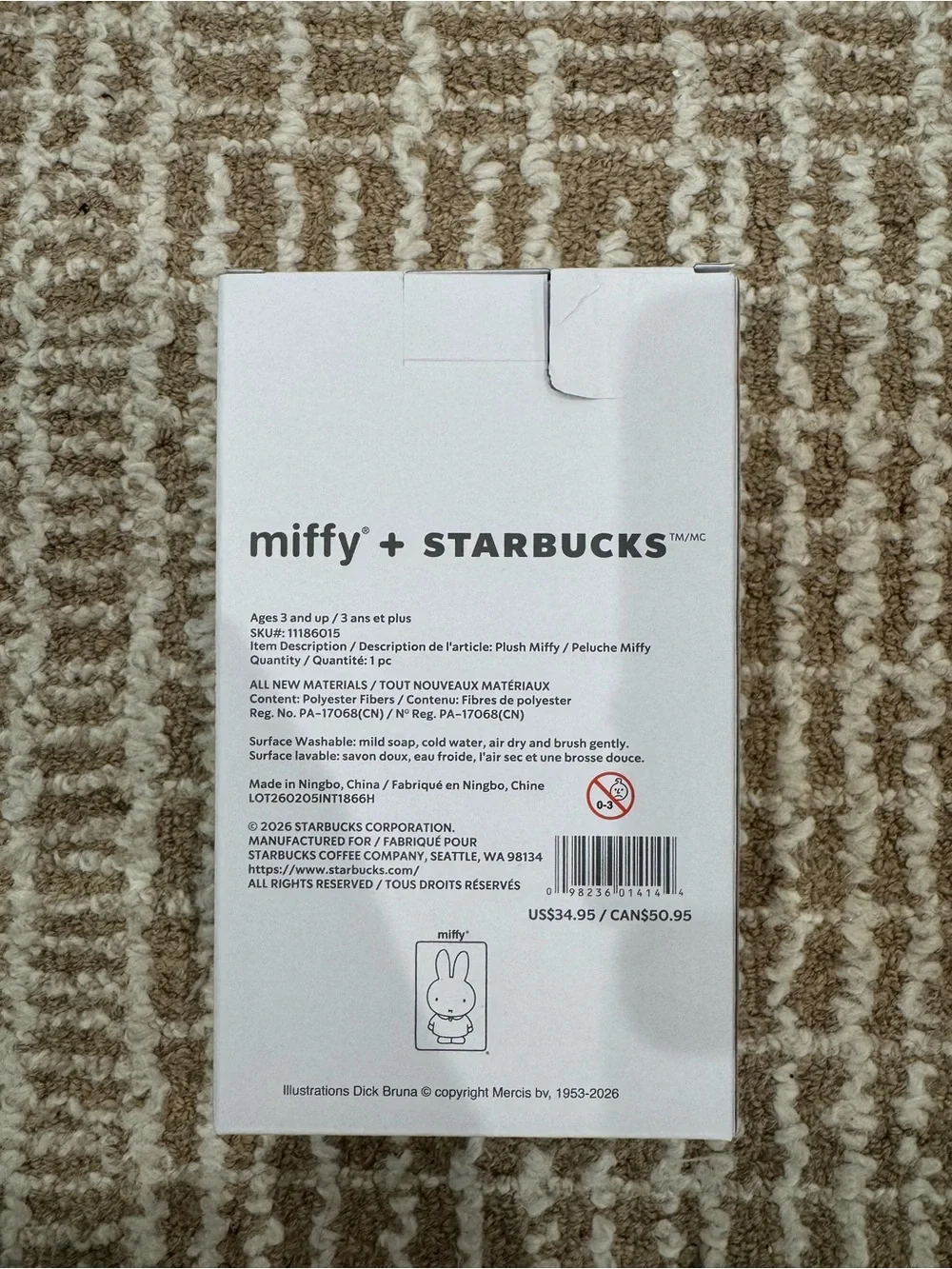 Starbucks Miffy Plush with Green Logo Shirt